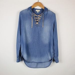 Cloth & Stone | Chambray lace up shirt M